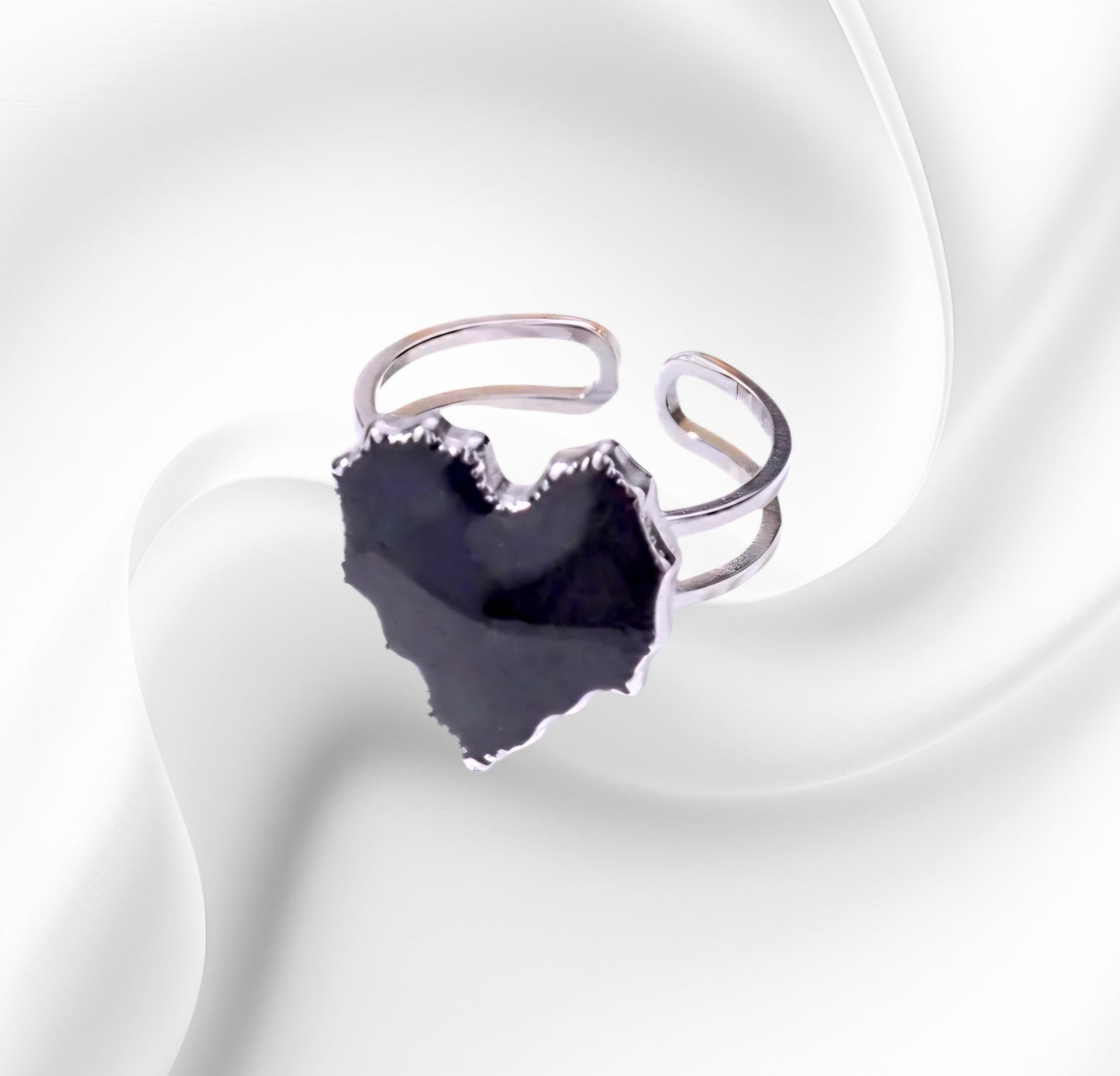 Jagged Black Heart Ring