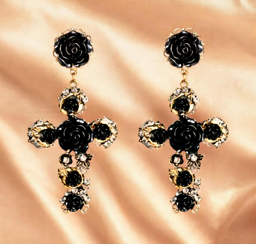 Rose Cross Earrings