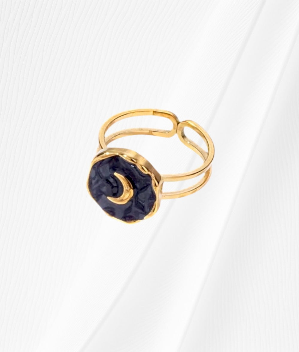 Anillo Luna Negro y Plateado