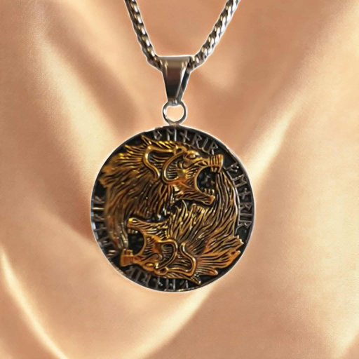 Viking Wolf Medallion Necklace